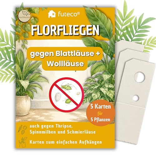 Futeco Florfliegenlarven gegen Blattläuse und Wollläuse Spinnmilben Thripse & Co. - Karten zum einfachen Aufhängen - 5 Karten für 5 Pflanzen - starke Wirkung bei Zimmer- und Zierpflanzen uvm.