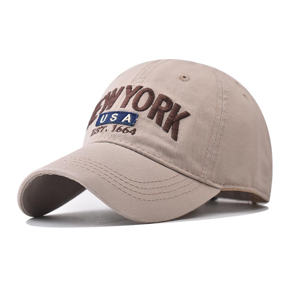 HDiGit Classic New-York Lettering Baseball Cap for Men Women Sports caps Cotton Baseball hat Men Unisex (Cotton, Khaki)