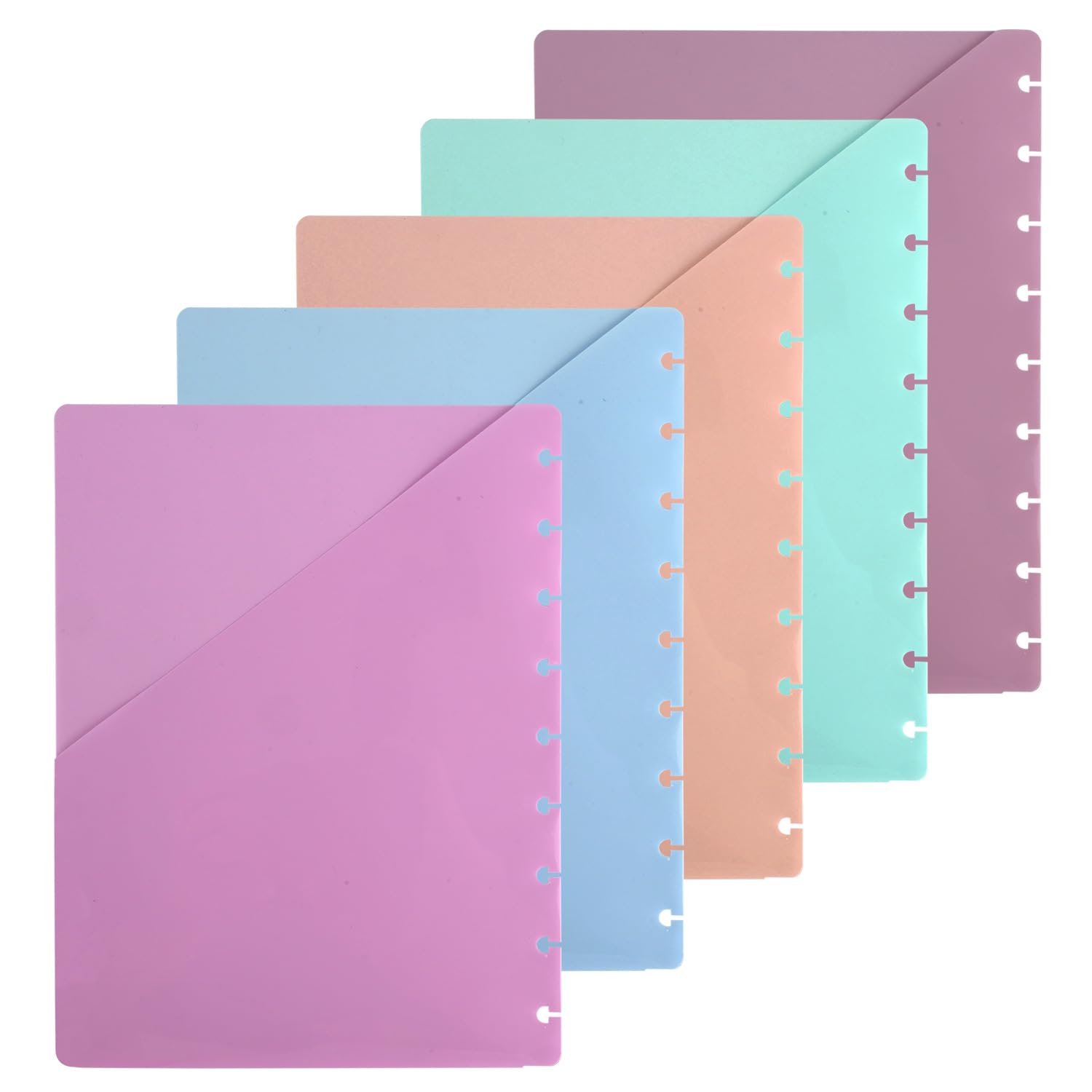 5pcs Discbound Dividers with Pocket, 9.37x7.09in Multi-Color Planner Dividers 9-Disc Notebook Binder Inserts Plastic Index Dividers for Folder Office