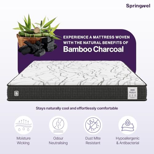 Image of Springwel BioSleep 100% Natural Latex 8Inch Bed Mattress | 15 Yrs Warranty | Spine & Back Orthopedic Support | Breathable & Anti Microbial Bamboo Charcoal Fabric Cover | Double Size (84X48X8) Inches
