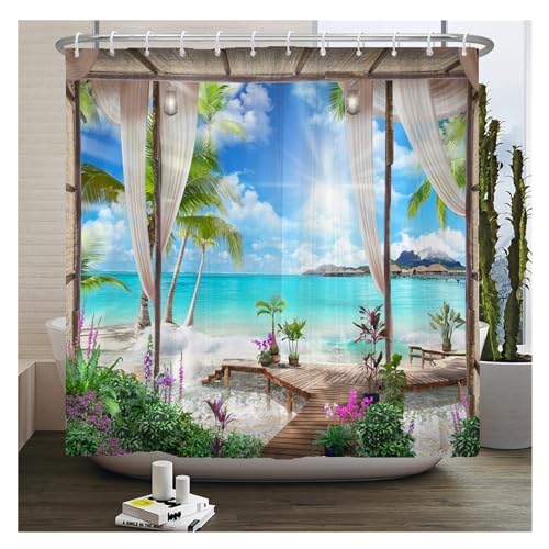 Rideau de douche imperméable et lavable JK3125 grand format tissu polyester - 5