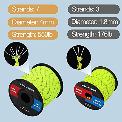 Werewolves Reflective 550 Paracord - 100% Nylon, Rope Roller, 7 Strand Utility Parachute Cord For Camping Tent, Outdoor Packaging (Reflective Neon Yellow, 100Feet) #TOP4