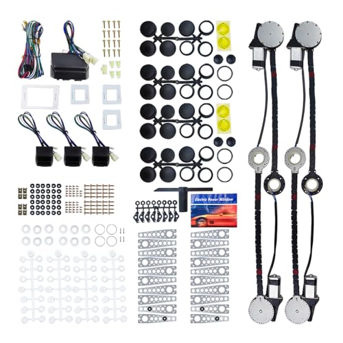 Universal Electric Power Window Lift Roll Up Regulator Conversion Kit w/Switches Wiring & Mounting Hardware | Fit for 4 Door Vehicles with Manual Windows Sedan Pickup Off-Road Vans SUV