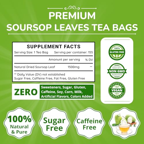 Image of VIDA FARM Soursop Tea Bags, 155 Count, 100% Natural Pure Soursop Leaves, Decaffeinated, Vegan, Gluten-Free