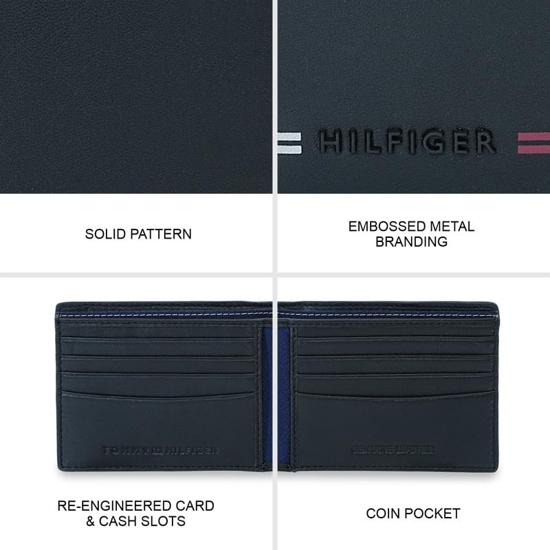 Image of Tommy Hilfiger Men's Leather Slimfold Wallet Escravos | Black Bifold with Coin Pocket & Card Slots | Designer & Stylish Gift