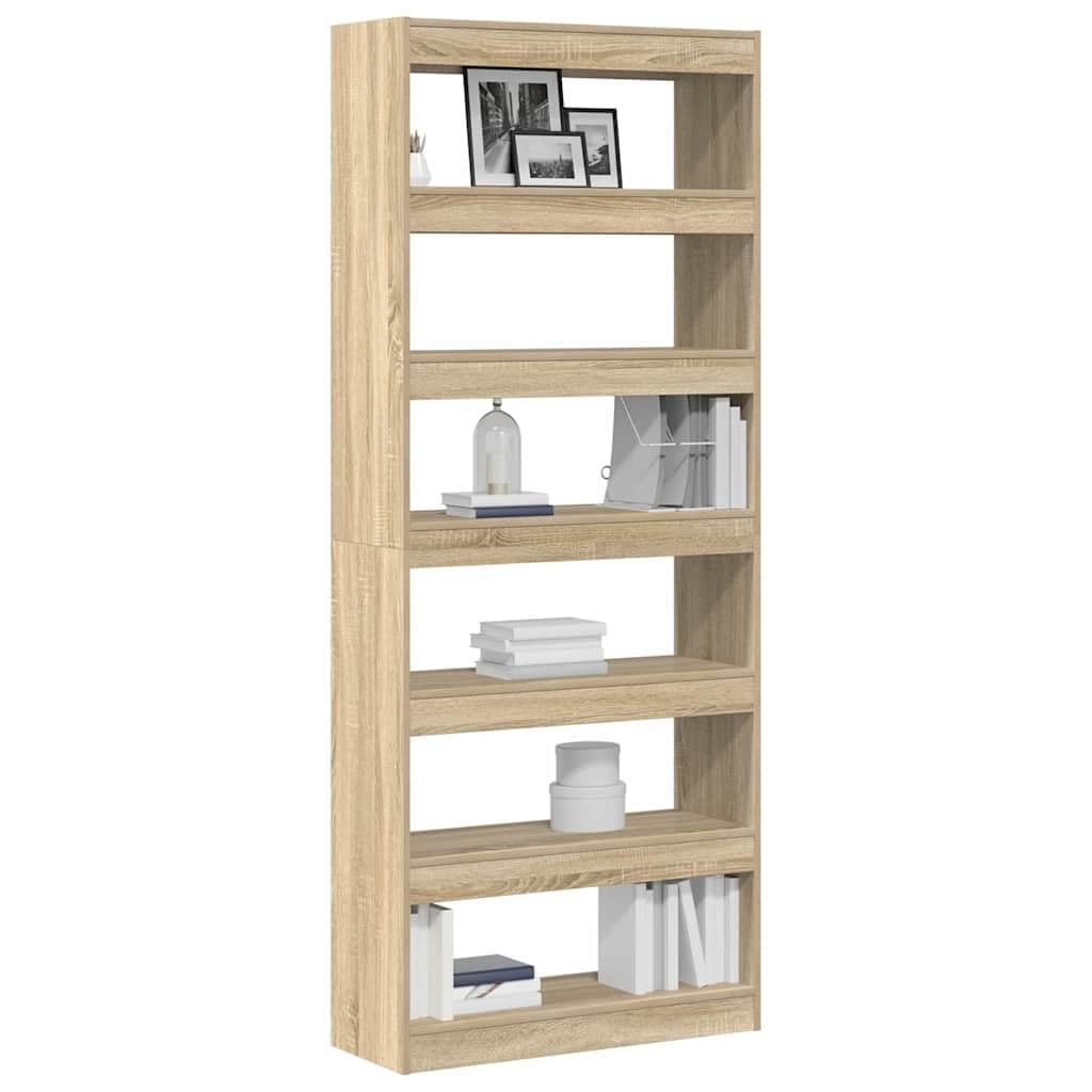 Libreria in rovere Sonoma, 80 x 30 x 198 cm, 6 scomparti | Moderna mensola divisoria aperta con 6 grandi ripiani in legno per soggiorno, ufficio e corridoio.