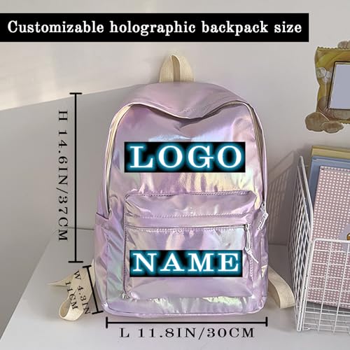 Custom Backpacks Holographic Backpack Iridescent Backpack Add Text Logo Photo Holographic Custom Backpacks For Women And Men Personalized Gifts 15in Small Bag Purple2