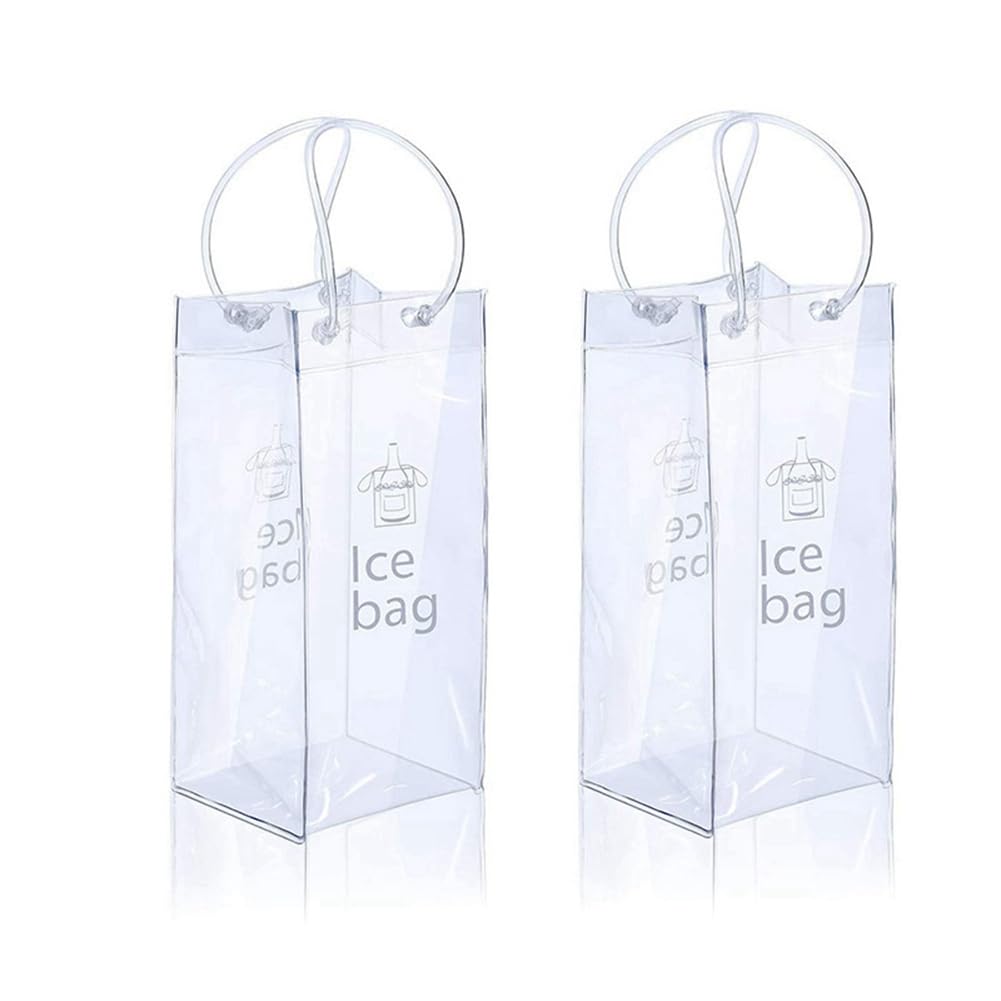 CTRLZS 2 Piece Ice Wine Bag with Handle Portable Clear Wine Pouch Cooler for Party,Outdoor,Champagne,Cold Beer