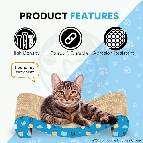 Image of Foodie Puppies 2-in-1 Reversible Cat Scratcher Pad with Catnip for Cats & Kittens - (M-Sitting Sofa 46 x 23 x 8 cm) | Durable Corrugated Cat Scratching Pad for Furniture Protection, Play & Rest
