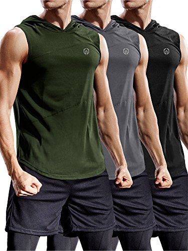 Neleus 3 Pack Workout Athletic Gym Muscle Tank Top with Hoods,5036,Black,Grey,Olive Green,US L,EU XL