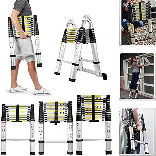 Telescopic Ladder, 3.8m/12.5ft Extension Ladder with Anti-Slip Feet, Aluminum Collapsible Ladder Portable & Lightweight Telescoping Ladder Easy to Carry or Storage 330LB Capacity