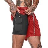 Lixada Shorts Herren 2 in 1 Sport Trainingsshorts Sommer Schnelltrocknende Laufshorts Atmungsaktiv Gym Sporthose mit Taschen