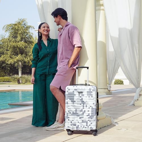 Image of THE ASSEMBLY Hard-Sided Check-In Luggage 65 Cm 24 Inch Polycarbonate Printed 4 Wheels Spinner Trolley Bag With Tsa Lock (Grey Camouflage)