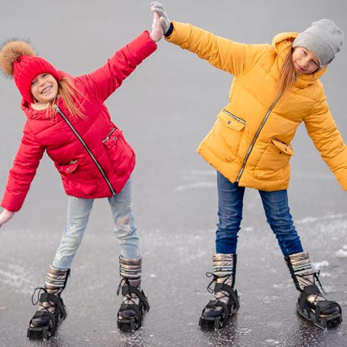 Poen 4 Pcs Adjustable Double Runner Ice Skates with Hook and Loop Fastener Straps Toddler Ice Skates Ice Skating Shoes Double Blade for Winter Toddler Training Shoes Beginner Youth, Black