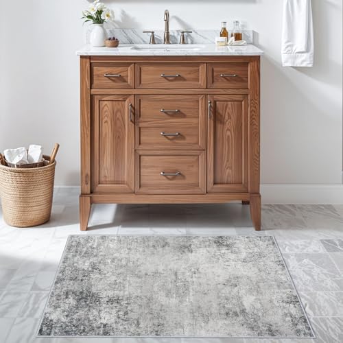Washable 2x3 Abstract Area Rug - Large Living Room Area Rugs Modern Stain Resistant Indoor mat for Bedroom Dining Room Non Slip Rubber Backing Thin Super Soft Room Decor Floor Carpet 2x3 Grey