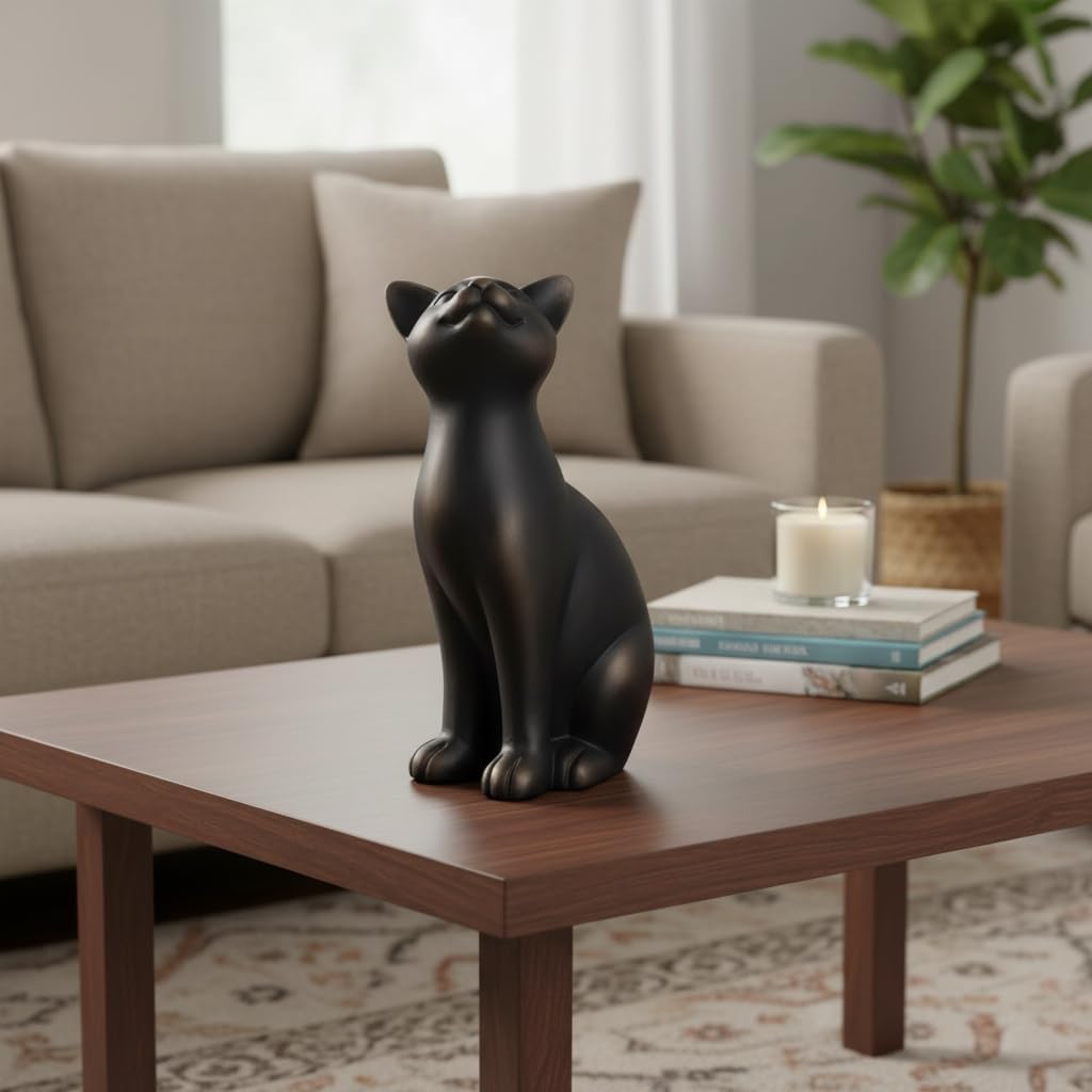 Comfy Hour 9" Cat Statue for Home Decor, Decorative Black Cat Figurines, Artisan Crafted Sitting Feline Sculpture, Unique Cat Lover Present for Women, Polyresin Desktop Accent, 1 Unit