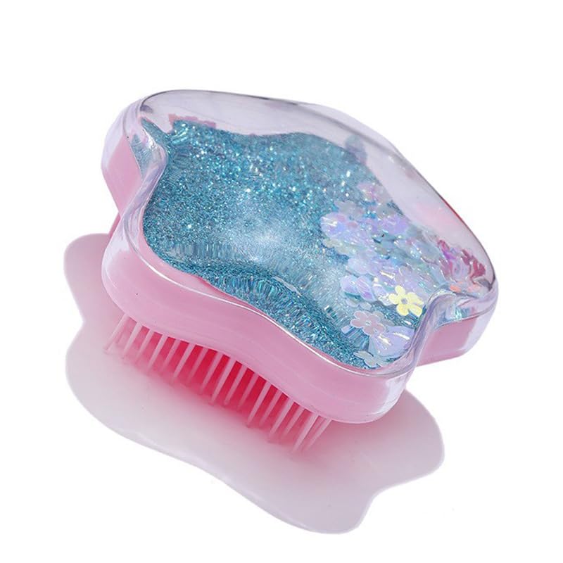 Star Shaped Detangler Hair Brush, Detangling Hair Comb Christmas Princess Glitter Comb Hairbrush Massage Scalp No Pain Detangler for Dry & Wet Hair Kids Girls Woman (Pink D)
