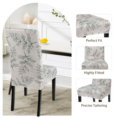 Image of SearchI Printed Dining Room Chair Covers Set of 4, Stretch Kitchen Chair Covers Washable Parsons Chair Slipcover Removable Dining Chair Protectors for Hotel,Ceremony(Fern Leaves)