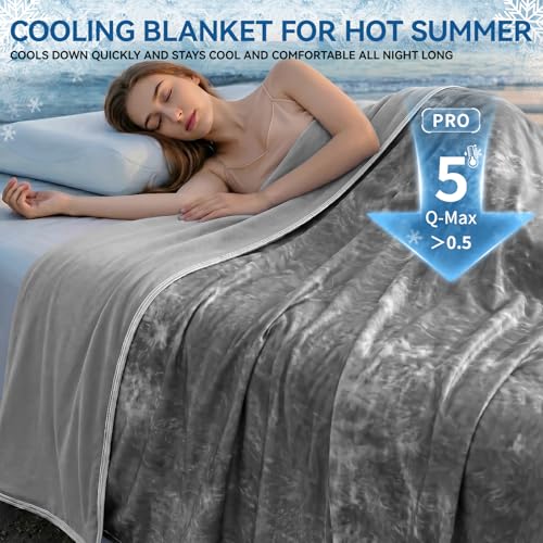 Image of Guohaoi Cooling Throw Blanket for Hot Sleepers, Queen Size 90''x90'' Lightweight Breathable Summer Bed Blanket for Couch, Arc-Chill Q-Max >0.5 Cool Fiber,Lightweight Tie Dye Blanket Grey