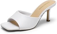 DREAMPAIRS Women's Square Toe Kitten Heel Sandals - 2.89" Slip-On Mules for Comfortable Everyday & Dressy Wear