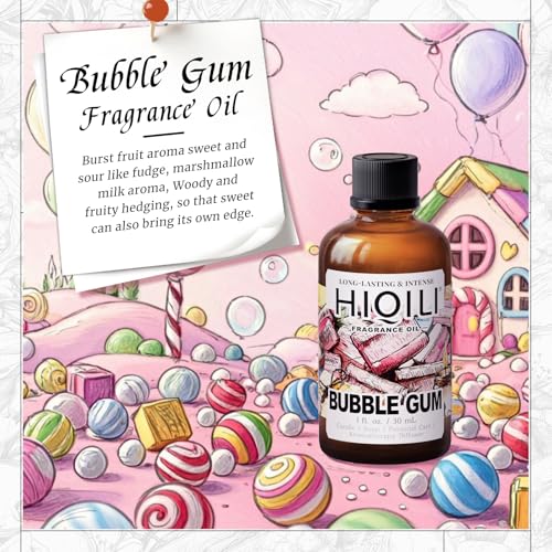Image of HIQILI Bubble Gum Fragrance Oil for Soap Making & Home Diffsuer - 1FL Oz | for Candle & Bath Bombs Making, Long Lasting Candy Scents - 30 ML