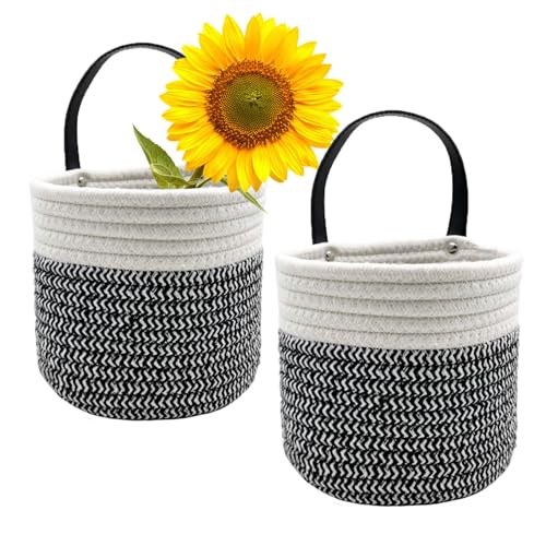 SOQKEEN Panier de Rangement, 2 Pcs 15,2 cm Decoration Chambre Panier Rangement Rond, Petit Panier Rangement Salle de Bain avec Poignées, Panier Suspendu pour,...