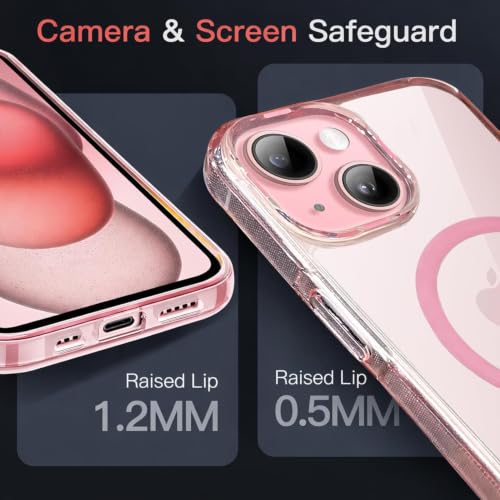 Image of Elzzi Translucent Clear Back Cover Compatible with iPhone 15, PC Shockproof Scratch Resistant, Non-Yellowing, Support Mag-Safe Wireless Magnetic Charging Case - Pink