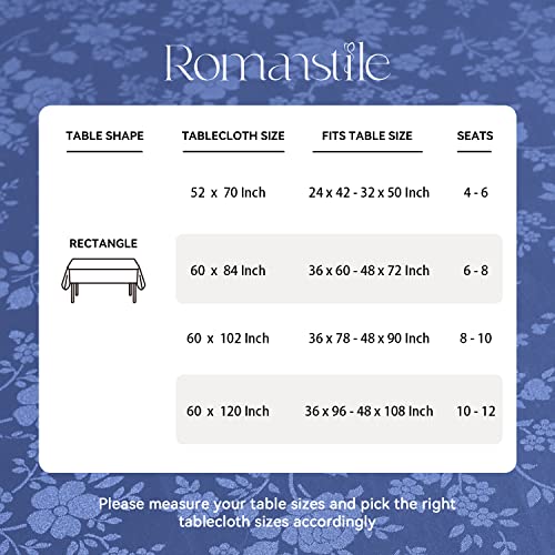 Image of Romanstile Waterproof Vinyl Tablecloth Rectangle, 60 x 120 Inch, Rose Navy Blue