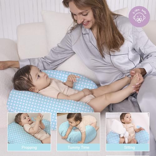 Image of Little Grape Land Cotton Nursing Pillow Covers 2 Pack, Soft & Breathable Removable Breastfeeding Pillows Covers for Feeding Pillows, Nursing Pillow Slipcover for Baby Girls Boys, (Aqua & White)