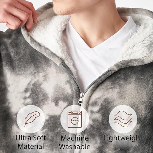 Dreamscene Tie Dye Oversized Hoodie Women Zip Up, Mothers Day Gifts Super Soft Sherpa Fleece Hoodie Blanket Women Wearable Blanket Bed Jacket Sweatshirt Cardigan Jumper, Charcoal Grey - Image 5