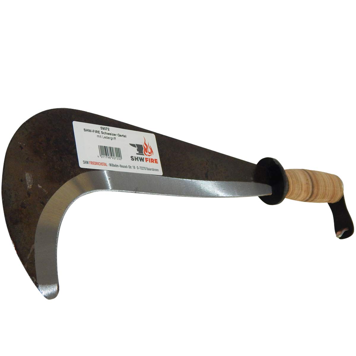 SHW-FIRE Schweizer Gertel Hippe Gertl Gartenmesser Stahl Ledergriff Handschutz 43cm