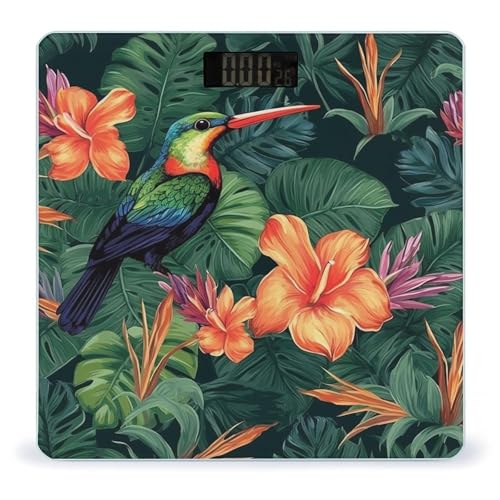 Báscula digital para baño con diseño de plantas y aves