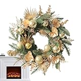 Großer Weihnachtskranz – künstliche Innendekoration | Türkranz mit goldenen Kugeln, für Wand, Kamin, Schlafzimmer, Wohnzimmer, Büro, Garten, Hof, Terrasse,