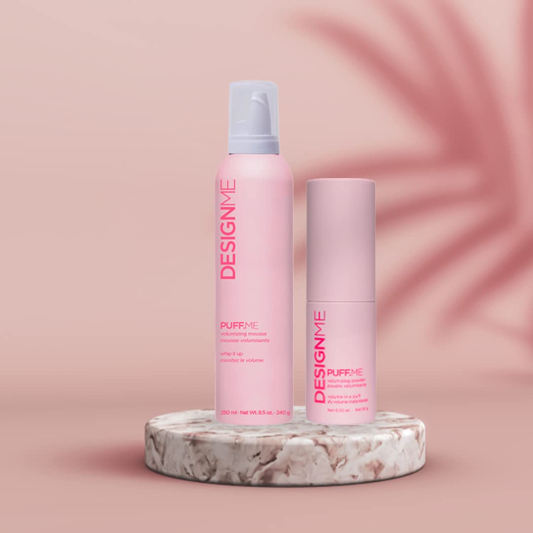 Design.MePUFF.ME Volume Powder for Hair & Curly Hair Mousse Bundle | 8.5-Oz Flexible Hold Mousse for Curly Hair & 0.32-Oz Talc-Free Texturizing Powder | Hair Texture Powder & Mousse for Women