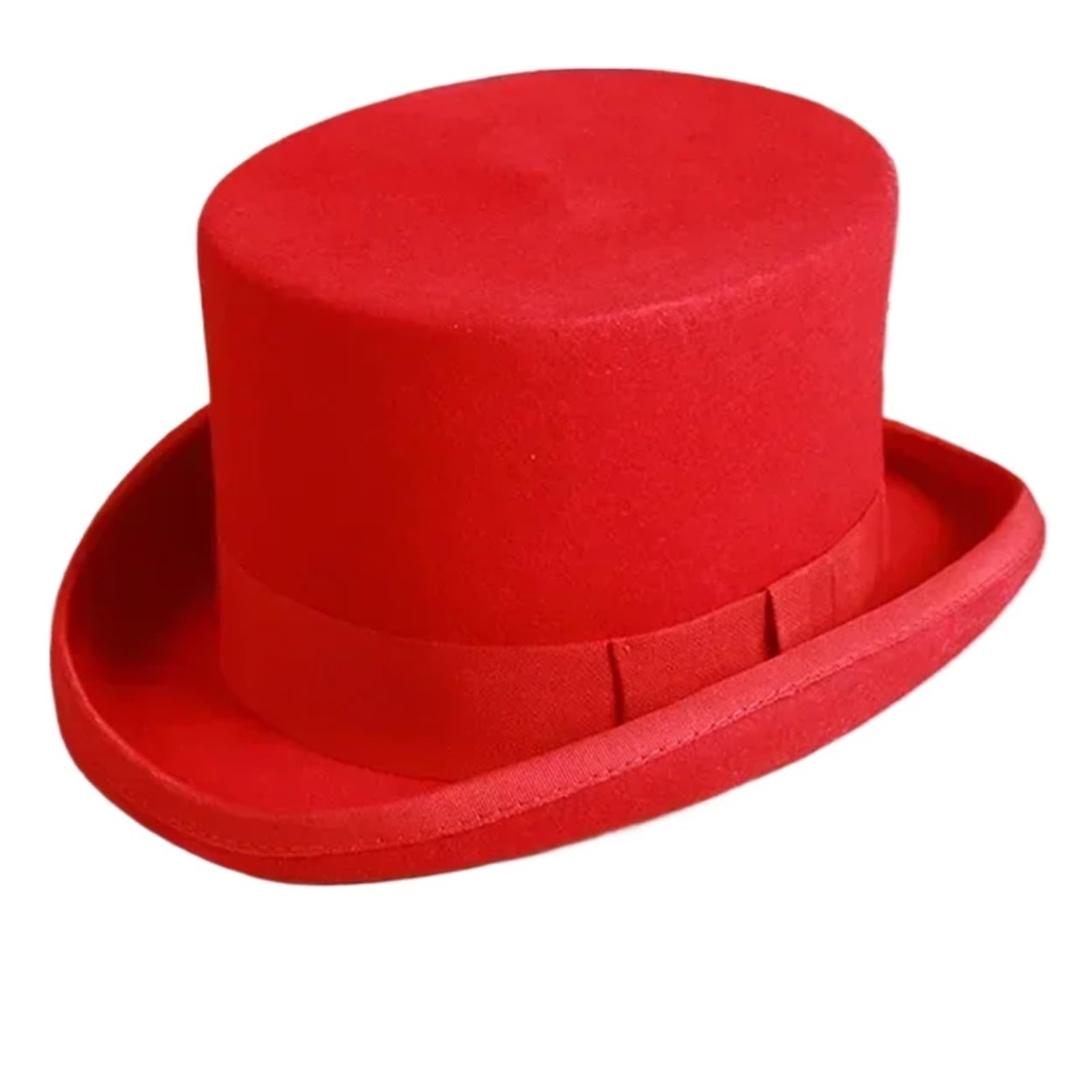 Cappello a Cilindro Piatto da Uomo in Lana Cappello da Mago Versatile Cappello con Cinturino a Cilindro da Gentiluomo Elegante per Mago, Carnevale(Red,Above 60cm)