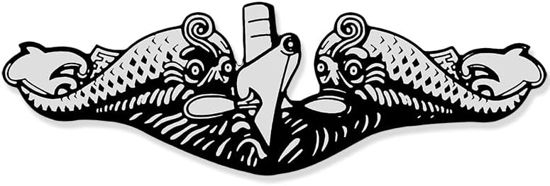 Grande Adhesivo de vinilo con forma de delfines de guerra submarinos alistados en color plateado (logotipo naval marino Insignia sub vinilo para