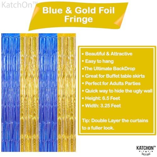 Image of KatchOn, Blue and Gold Fringe Backdrop for Parties - XtraLarge, Pack of 2 | Blue Fringe Backdrop | 2026 Graduation Party Decorations | Graduation Decorations 2026