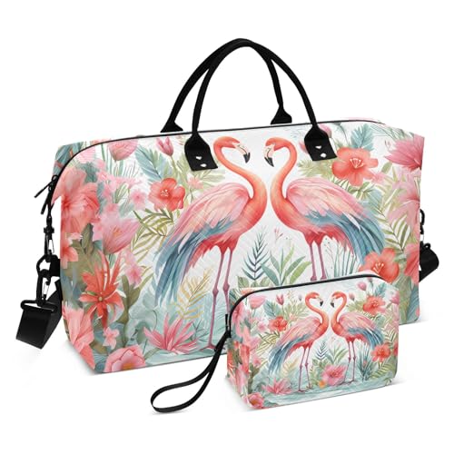 Grand sac de voyage flamant rose 20.5" avec trousse de toilette pour le week-end