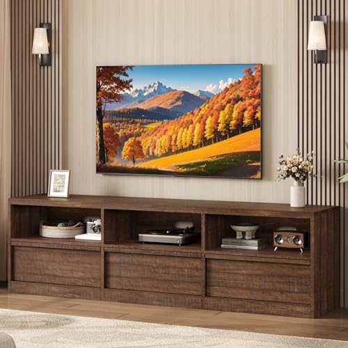 GarveeHome 70in TV Stand for TVs up to 85", Mid Century Modern Entertainment Center with Storage Drawer & Open Shelves, Heavy Duty Media Console for L