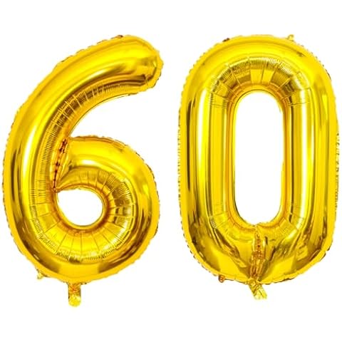 SINBEE Gold 40inch Number Balloon for Party, 60 Mylar Foil Digital Balloon for Birthday, Anniversary, Decorations Supplies (Gold 60, 1.0 Count, 40 inches, Reusable, Unisex) Cover
