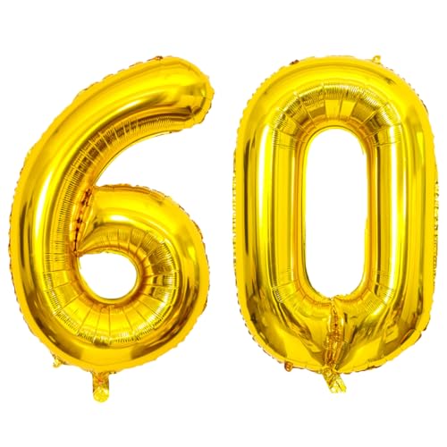 SINBEE Gold 40inch Number Balloon for Party, 60 Mylar Foil Digital Balloon for Birthday, Anniversary, Decorations Supplies (Gold 60, 1.0 Count, 40 inches, Reusable, Unisex)