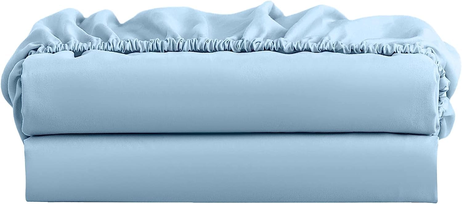 Light Blue Superking Fitted Sheets - 2 Pack Superking Size Bed (30cm) Deep Pocket with Elasticated Corners Fitted Sheet 400 Thread Count - Stretchable & Breathable Cotton for Better Comfort.