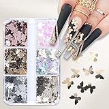 3D Butterfly Nail Art Glitter 6 Girds Sparkly Laser Butterfly Nail Sequin Acrylic Paillettes Shining...
