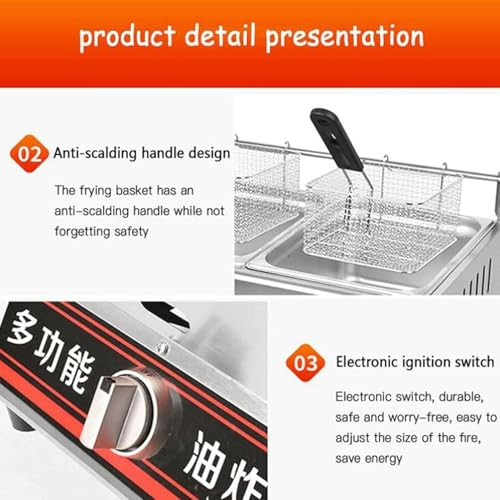 AFLEPCBRQ Edelstahl-Fritteuse, 6L/12L Gasfritteuse, professionelle Gas-Arbeitsplatten-Küchenfritteuse, für Restaurant-Zuhause für gebratenes Huhn und Pommes, großer Einzelzylinder – Bild 4