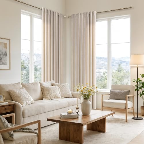 Image of 102 Inch Length 2 Panels Flax Linen Curtains Semi Sheer 52x102