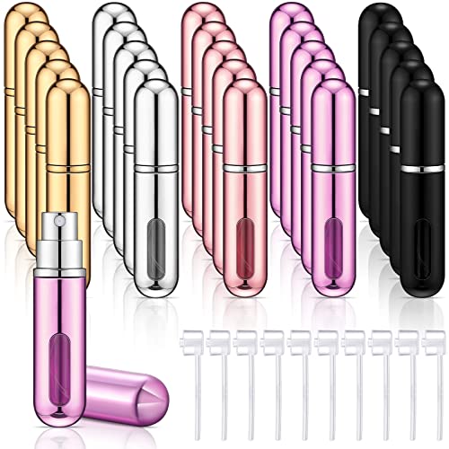 Remerry 30 Pcs 5ml Refillable Perfume Atomizer Mini Refillable Spray Bottle with 10 Refill Dispenser Pump Transfer Tool Portable Small Plastic Scent Pump Bottle for Travel Outgoing(Multi Colors)