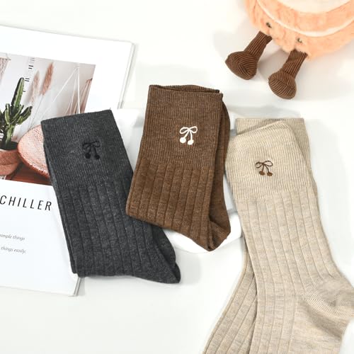 Image of Women's Cute Crew Socks, Casual Athletic Cotton Bowknot Cherry Calf Novelty Socks for Women