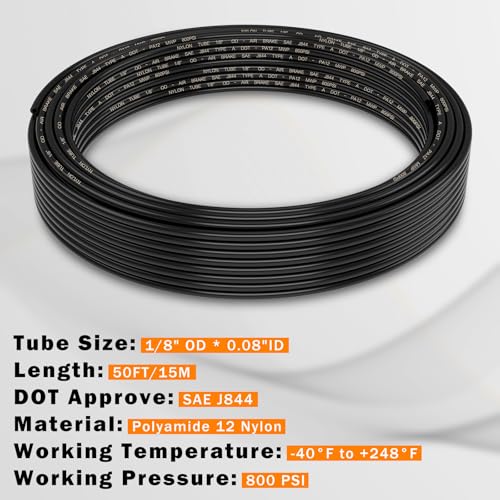 Image of CheeMuii 1 /8 DOT Air Line 50 FT 1 /8 inch PA12 Nylon Pneumatic Tubing 15.2 Meter 1 /8 Inch OD Pneumatic Air Tubing Pipe Hose Line for Semi Truck Trailer or Industrial Air System