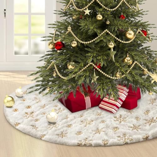 Christmas Tree Skirt 122 cm, White Christmas Tree Blanket for Snow Christmas Tree Decoration