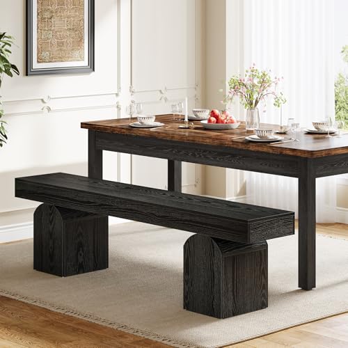 Tribesigns 59\" Black Dining Bench for 2 to 3, Modern Dining Table Bench with Arched Base, Extra Long Kitchen Bench Seating for Dining Room, Living Room, Entryway